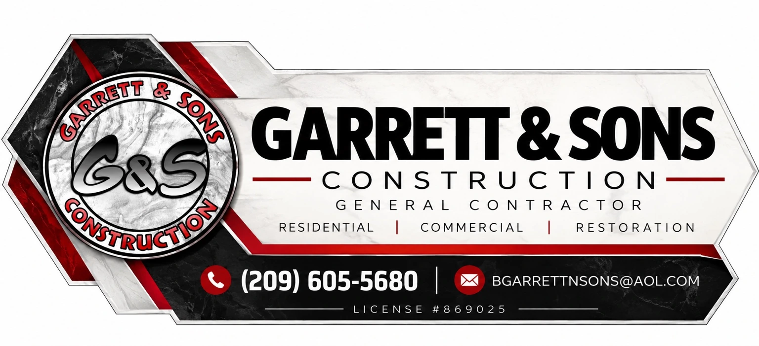 Garrett & Sons Construction — general contractor, residential, commercial, restoration, phone (209) 605-5680, license 869025
